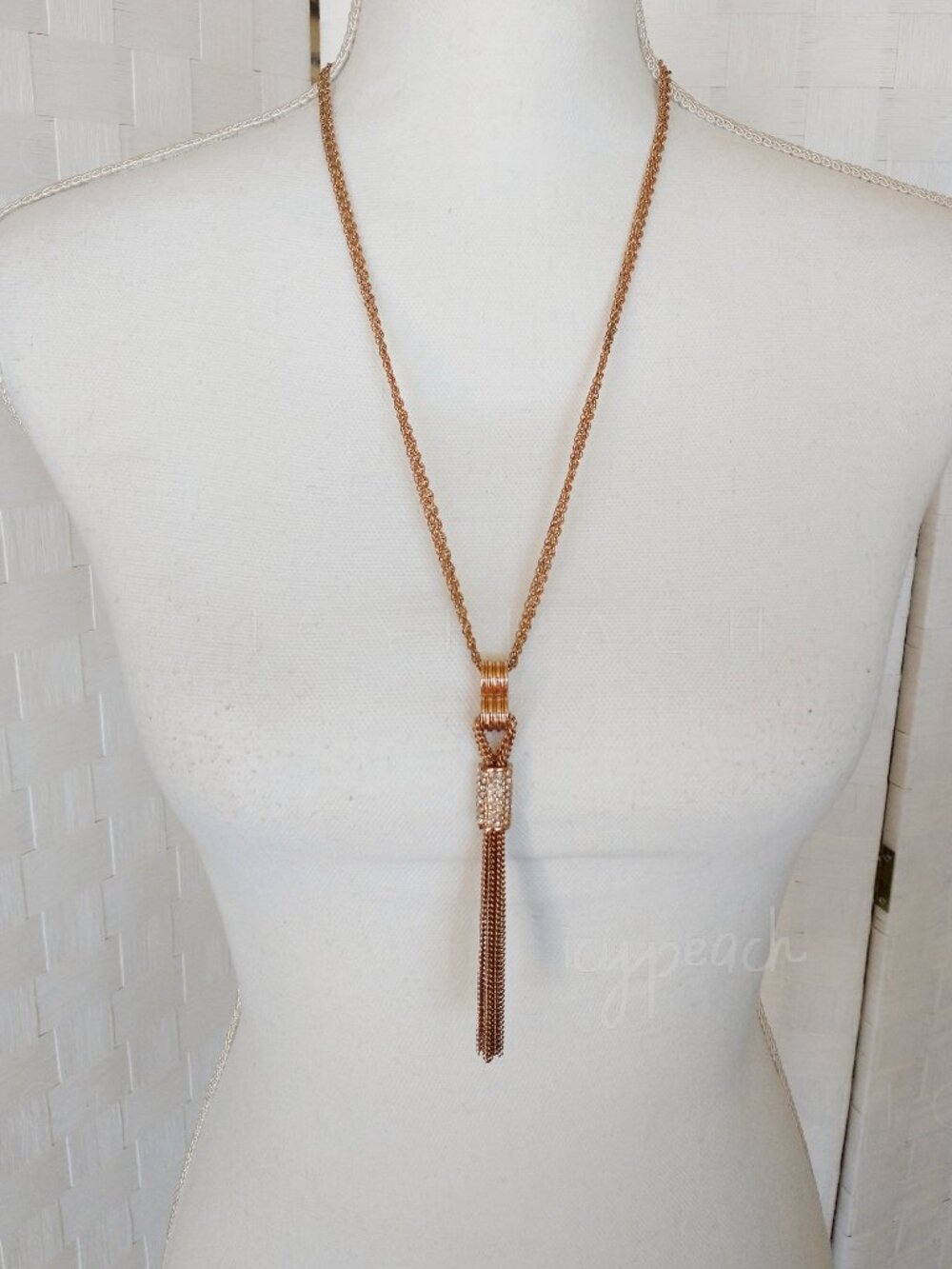 Nicole Miller Rose Gold Tassel Necklace Layered Flapper Lariat Fringe Jewelry